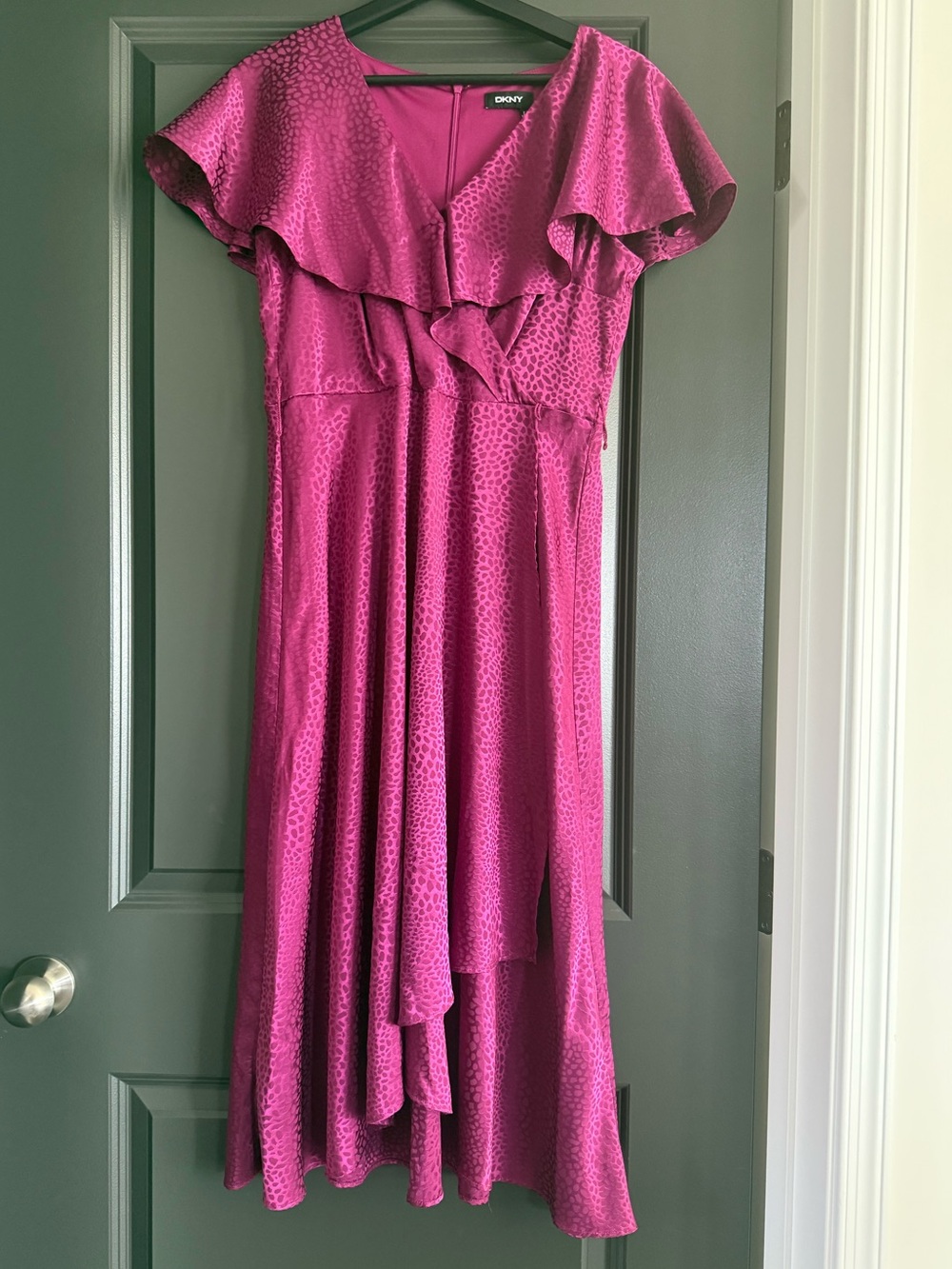 DKNY Fuchsia Ruffle High-Low Midi Dress